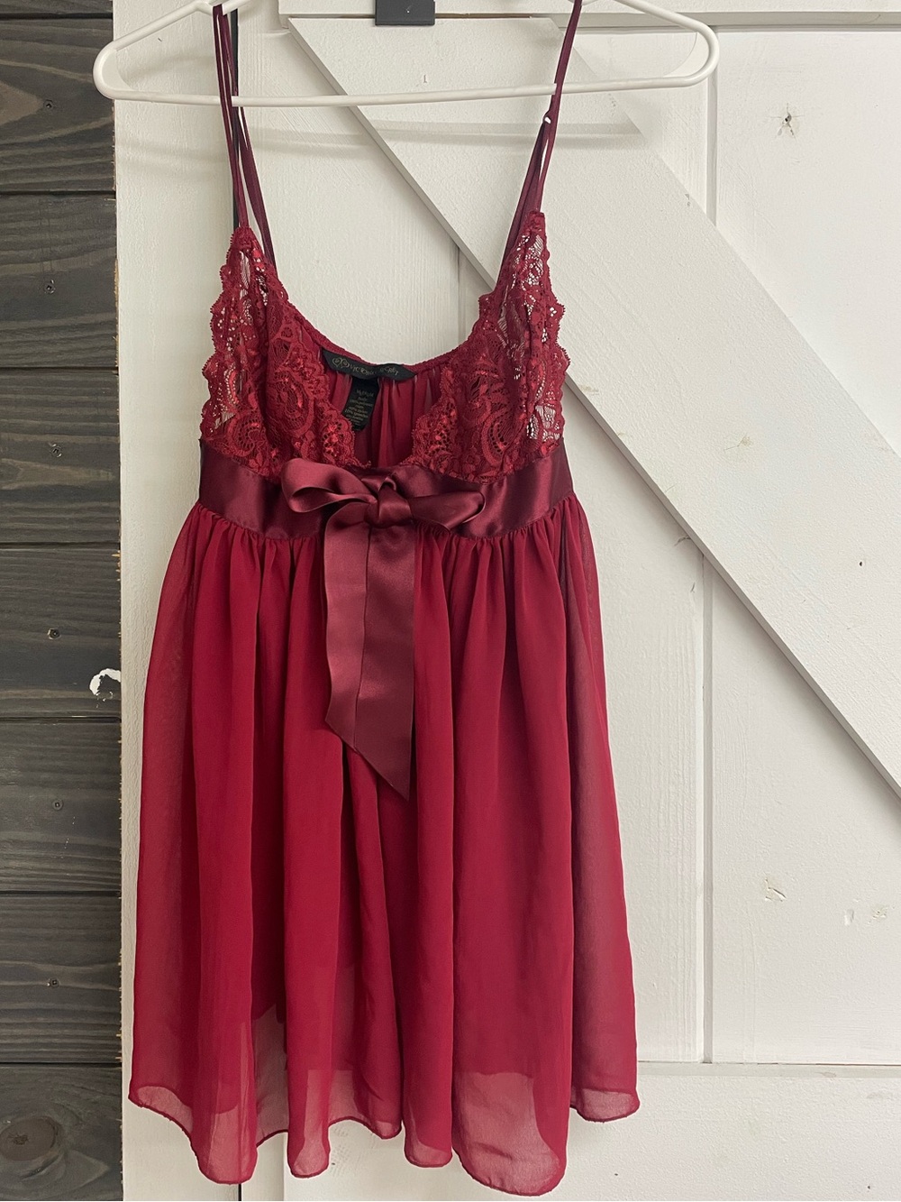 Victoria's Secret Burgundy Lace-Trim Chiffon Babydoll